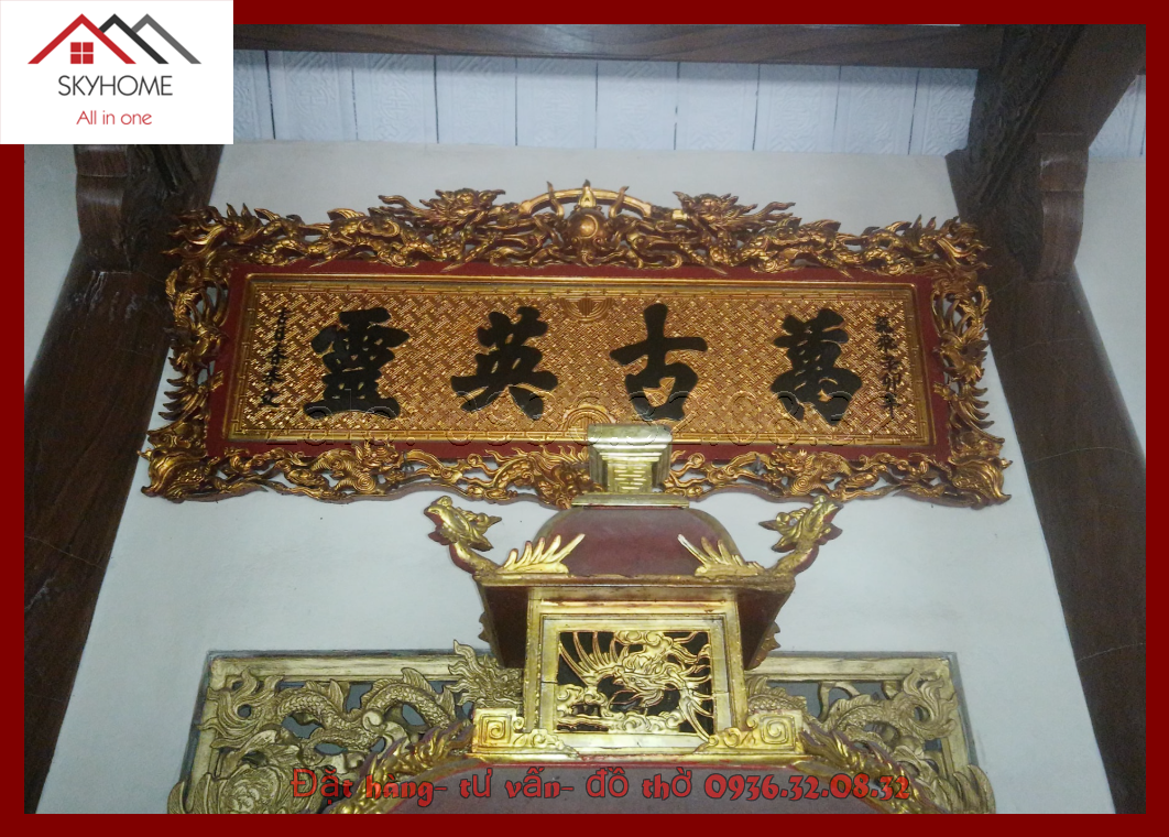 Hoành phi gỗ phòng thờ chữ Vạn Cổ Anh Linh